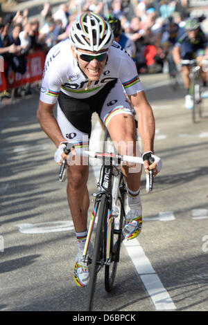 Valkenburg, Olanda. Il 14 aprile, 2013. Philippe Gilbert durante la gara da Maastricht a Valkenburg. Foto Stock