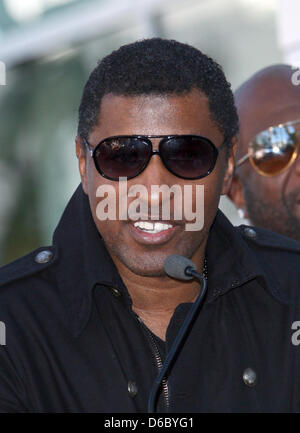 Noi musicista Kenny "Babyface' Edmonds partecipa alla cerimonia che celebra la nuova stella per il gruppo statunitense Boyz II Men sulla Hollywood Walk of Fame a Los Angeles, Stati Uniti d'America, il 05 gennaio, 2012. Foto: Hubert Boesl Foto Stock