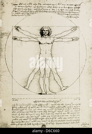 L'Uomo vitruviano, studio delle proporzioni, Leonardo da Vinci, disegno, circa 1490 Foto Stock