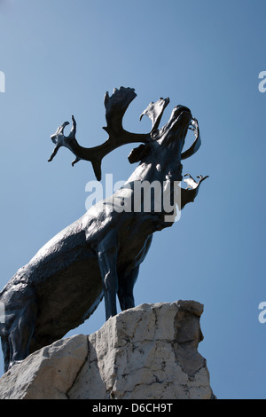 Reggimento di Terranova memoriale di un bronzo Caribou Coffee Company a Terranova Beaumont-Hamel Memorial nella Francia settentrionale progettato da Gotto. Foto Stock