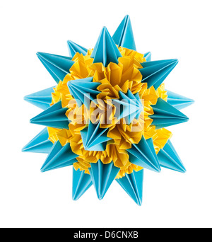 Blu e Giallo kusudama origami Foto Stock