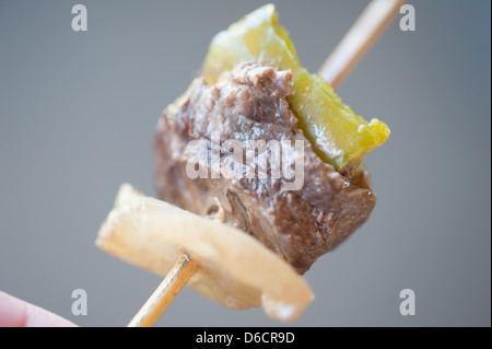 Carni di cavallo kabob - Tipica tariffa Mapuche in Temuco, Cile Foto Stock