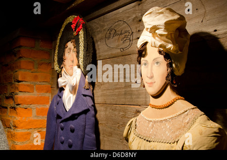 In Louisiana, New Orleans area, Vacherie. "Laura" Historic Antebellum piantagione creolo, interno. Ritagli di legno. Foto Stock