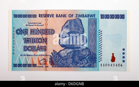 Un trilione di dollari di banconota dello Zimbabwe Foto Stock