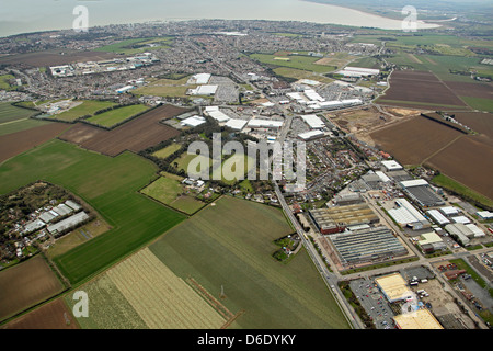 Vista aerea della A254 Margate Road guardando a sud verso Ramsgate Kent. Mostrano anche Westwood Industrial Estate. Foto Stock