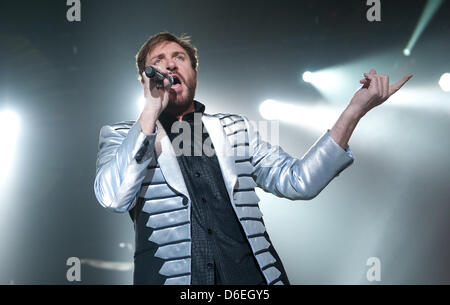 Il cantante della band britannica Duran Duran, Simon Le Bon, esegue presso la Columbiahalle di Berlino, Germania, 31 gennaio 2012. Foto: Joerg Carstensen Foto Stock