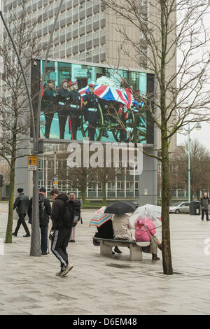 Funerale della Baronessa Thatcher come visto Plymouth TV Foto Stock