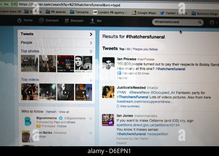 Twitter news la copertura di Margaret Thatcher i funerali il 17 aprile 2013 Foto Stock