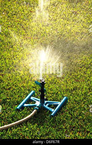 Impatto sprinkler giardino su un prato mediterraneo, Andalusia, Spagna, Europa occidentale. Foto Stock