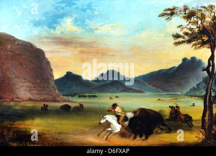 Alfred Jacob Miller, Buffalo Hunt 1839 olio su tela. Philbrook Museum of Art, Tulsa, Oklahoma Foto Stock