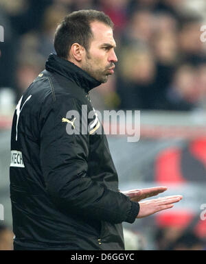 Hoffenheim coach Markus BABBEL sul margine della Bundesliga corrispondono TSG 1899 Hoffenheim contro 1. FSV Mainz 05 a Rhein-Neckar-Arena a Sinsheim (Germania), 17 febbraio 2012. Foto: Uwe Anspach Foto Stock