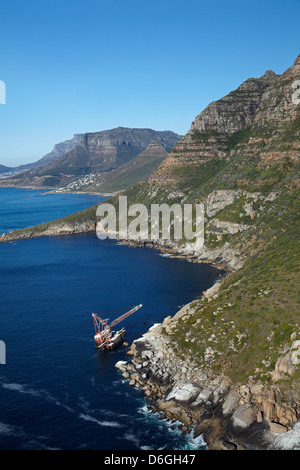 BOS 400 naufragio (1994), punto Duiker, vicino a Città del Capo, Sud Africa - aerial Foto Stock