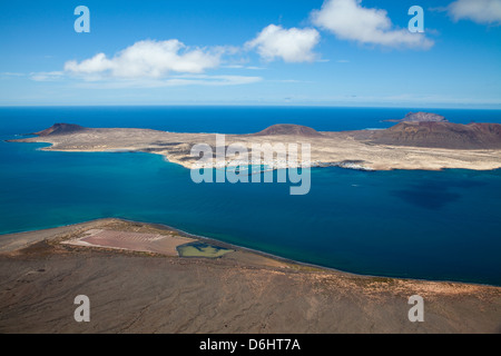 La Graciosa visto da Lanzarote il Mirador del Rio Foto Stock