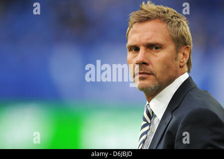 Amburgo è capo allenatore Thorsten Fink smorfie durante la Bundesliga soccer match Schalke 04 vs Hamburger SV alla Veltins Arena di Gelsenkirchen, Germania, 11 marzo 2012. Foto: Revierfoto Foto Stock