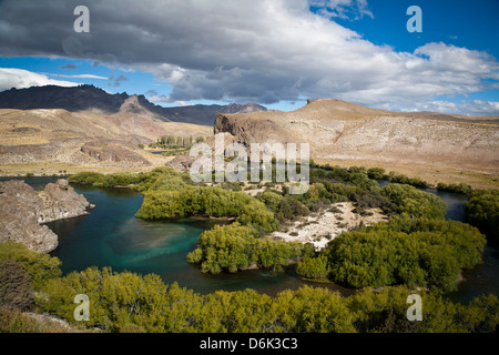 Vista sul Fiume Limay nel distretto del lago, Patagonia, Argentina, Sud America Foto Stock