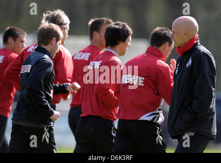 FC Colonia's head coach Stale Solbakken (R) conduce una sessione di formazione alla Geissbockheim a Colonia, Germania, 01 aprile 2012. Dopo aver perso la partita contro Augsburg FC Colonia è ora nel sedicesimo posto nella tabella. Foto: FEDERICO GAMBARINI Foto Stock