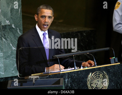 Stati Uniti Il presidente Barack Obama offre un discorso all'Assemblea generale delle Nazioni Unite presso la sede delle Nazioni Unite il 21 settembre 2011 Foto Stock