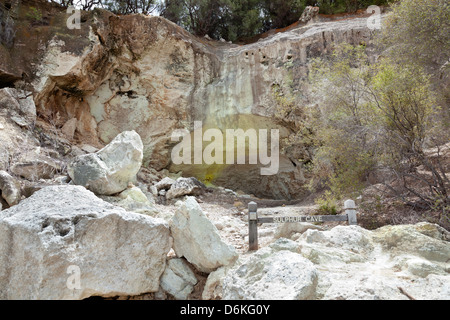 Grotta di zolfo in Wai-O-Tapu riserva geotermica Rotorua, Nuova Zelanda Foto Stock