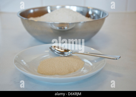 Fare Jam: passo 5/10, aggiungendo la pectina a jam lo zucchero in modo che la marmellata sarà impostata Foto Stock
