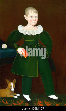 Ammi Phillips, American, ragazzo biondo con il primer, di pesche e di cane. Circa 1836. Olio su tela. Philadelphia Museum of Art, Pennsylvania Foto Stock