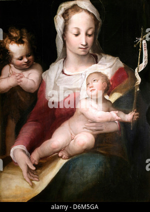 Alessandro Casolani, la Madonna con il bambino e il giovane San Giovanni. circa 1570-1590 Olio su legno. Fondazione Musei Senesi, Siena, Italia Foto Stock