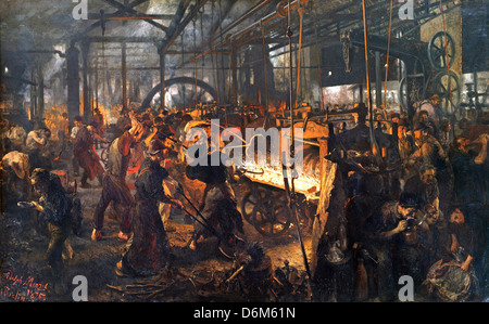 Adolf Menzel, il ferro laminatoio (moderno Ciclopi) 1872 olio su tela. Alte Nationalgalerie di Berlino Foto Stock