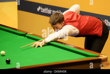 Sheffield, Regno Unito. Xx Aprile, 2013. Ricky Walden in azione contro Michael Holt durante il primo round del World Snooker Championships dal Crucible Theatre. Foto Stock