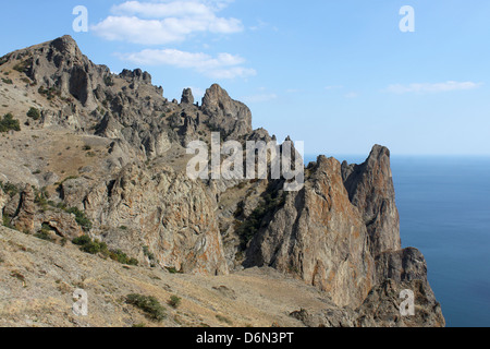 Vista sul vulcano estinto Kara Dag in Crimea Foto Stock