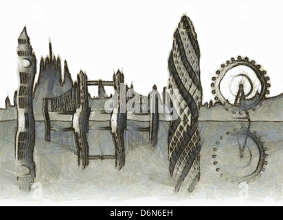 Lo skyline di Londra come doodle Foto Stock