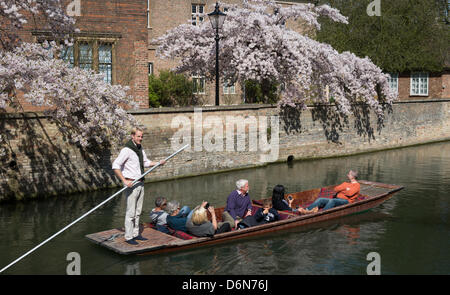 Cambridge, Regno Unito. Xxi Aprile, 2013. La gente di Cambridge sono fuori sul fiume punting e godendo il sole come la primavera arriva finalmente. Credito: James Linsell-Clark/Alamy Live News Foto Stock