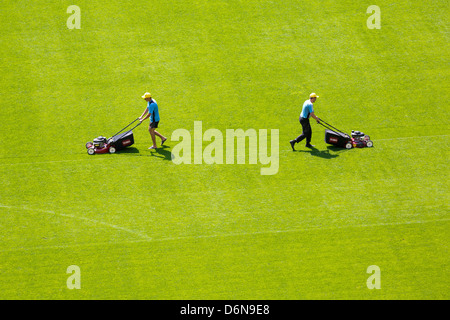Lviv, Ucraina, la cura del prato all'Arena Lviv, Spielstaette per l'Euro 2012 Foto Stock