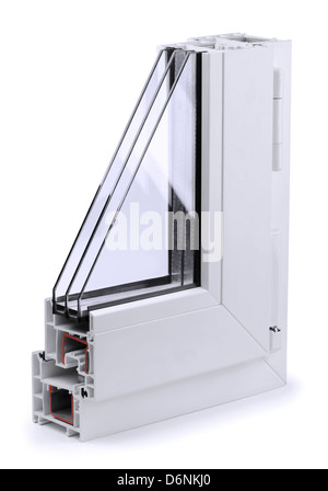La sezione di plastica finestra profilo isolato su bianco Foto Stock