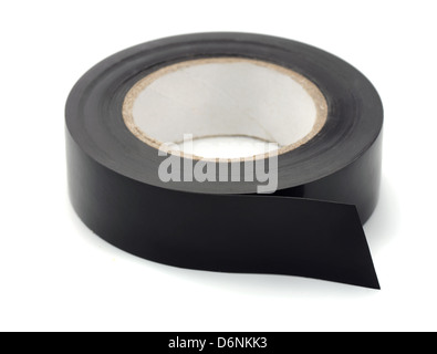 Rotolo di plastica nera nastro condotto isolato su bianco Foto Stock