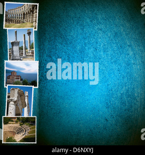 Holiday astratto sfondo blu con le immagini del Mediterraneo sul lato sinistro Foto Stock