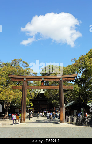 Torii Gate del Tempio di Meiji a Yoyogi Park di Harajuku, Tokyo, Giappone Foto Stock