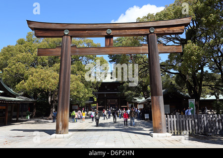 Torii Gate del Tempio di Meiji a Yoyogi Park di Harajuku, Tokyo, Giappone Foto Stock