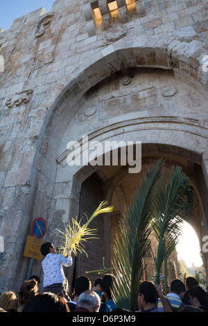 Gerusalemme, Israele - 24 Marzo: Cattolica Domenica delle Palme processione dal Monte degli Ulivi su Marzo 24, 2013 a Gerusalemme, Israele. Foto Stock