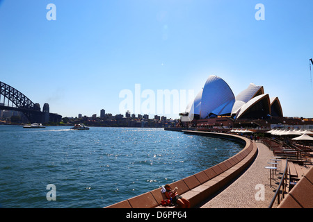 Sydney Opera House e il Sydney Harbour Bridge,Baia di Sydney, Australia Foto Stock