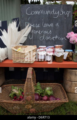 Cucina di paese comò con cresciuto in casa produrre e fiori Foto Stock