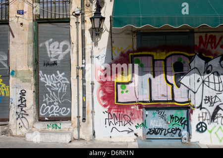 Graffiti su un muro a Atene, Grecia Foto Stock