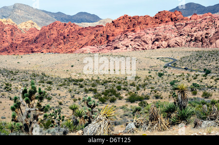 Il calicò colline del Red Rock Canyon visto dal centro visitatori Foto Stock