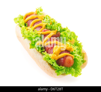 Pancetta, salsicce di hot dog bianco isolato Foto Stock