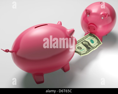 Piggybanks di lotta contro il denaro mostra il consumo monetario o di deposito bancario Foto Stock