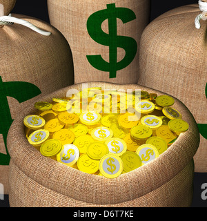 Sacchetti di monete mostra ricchezza americana e profitti Foto Stock
