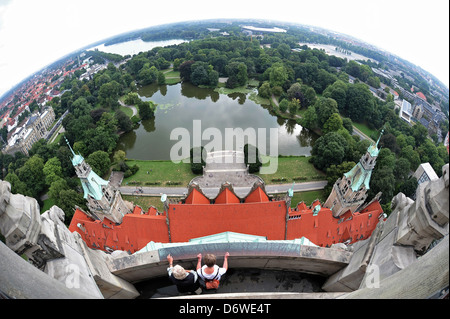 Hannover, Germania, vista dal nuovo municipio nel Maschteich e Maschsee Foto Stock