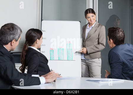 La gente di affari ascolto di presentazione con lavagna in ufficio Foto Stock