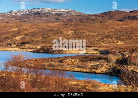 Una vista verso la foresta Strathconon sopra Loch un' Chuilinn, Achanalt, Highland, Scozia, Regno Unito, Europa. Foto Stock