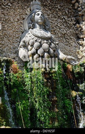 Villa d'Este. Tivoli. L'Italia. Vista della Fontana della Madre Natura con una statua di Diana di Efeso, la Grande Natura della dea. Scu Foto Stock