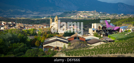 Marques de Riscal Bodega cantina vigneti e Hotel Marques de Riscal progettato da Frank Gehry o a Elciego in Rioja-Alavesa, Spagna Foto Stock