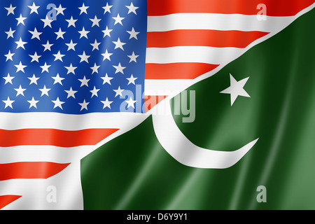 Miscelati USA e Pakistan bandiera, tridimensionale, rendering immagine Foto Stock